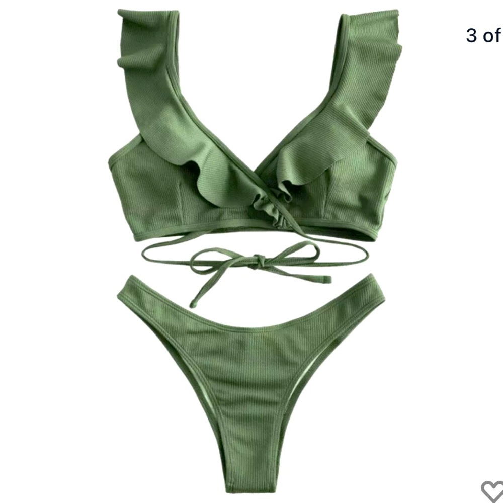 2/$40 ZAFUL Ruched Scrunch Wrap Bikini Army Green